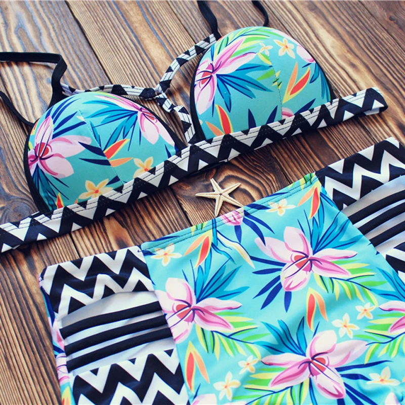 2017 Sexy Цветочные Печати Bikinis Высокая Талия Купальник Низ Push up Женщин Купальники