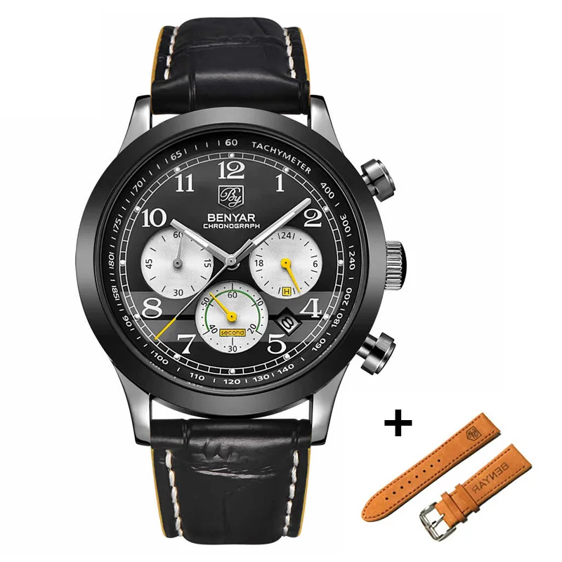 L black yellow B BENYAR мужские часы комплект люксовый бренд Спортивные кварцевые хронограф водонепроницаемые наручные часы мужские часы relogio masculino erkek kol saati - Цвет: L black yellow B