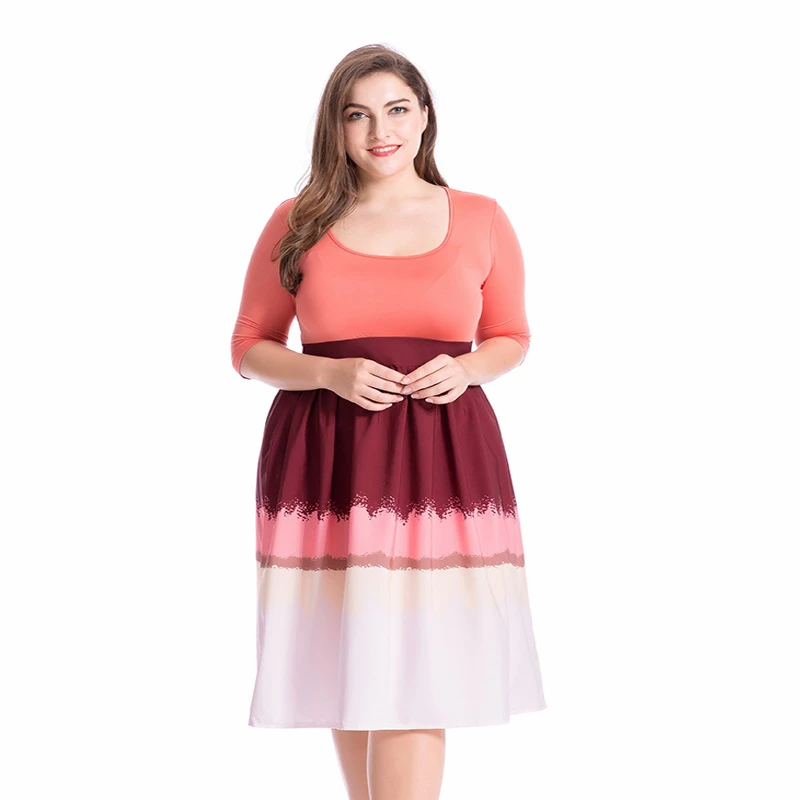 HUTOBI L-6XL Лето Повседневное лоскутное платье с принтом плюс Размеры градиент Vestidos
