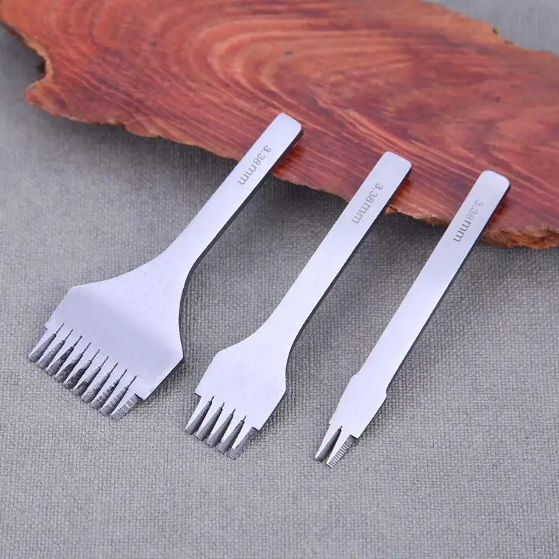 

3pcs/set French Oblique Flat Cut 2 /5 /10 teeth DIY Leather Craft Oblique Flat Leather Punch Carving Art Cutting Tools Set