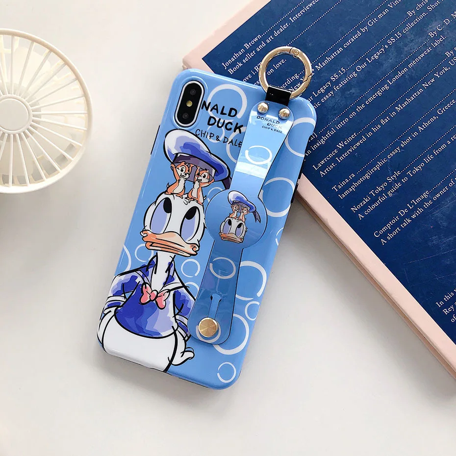Donald Daisy Duck Case for iPhone 7 8 6 6S Plus Cute Cartoon Wrist Strap Bracket Phone Cover for iPhone XS Max XR X Case Funda