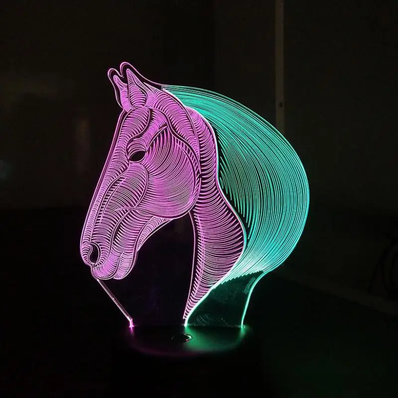 СВЕТОДИОДНЫЙ 3d Визуальный ночник с лошадью креативная красочная сенсорная
