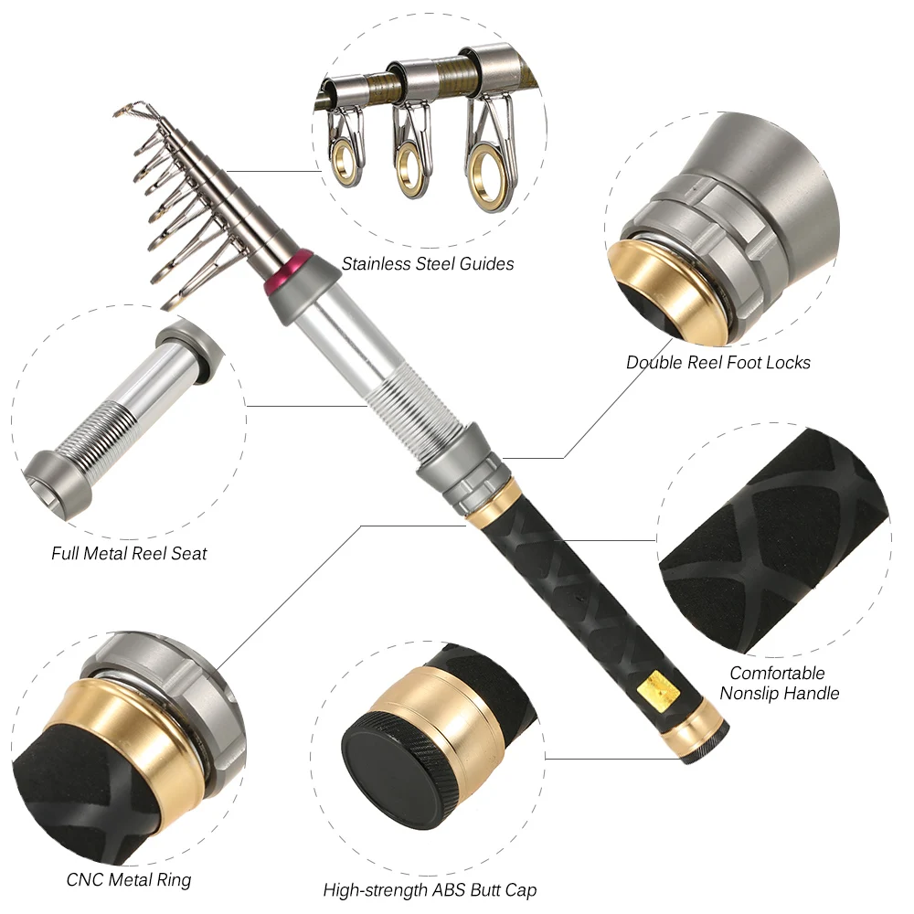 Телескопическая рыболовная удочка Lixada 1 5/1 8/2 1/2 4 м полный комплект катушки для
