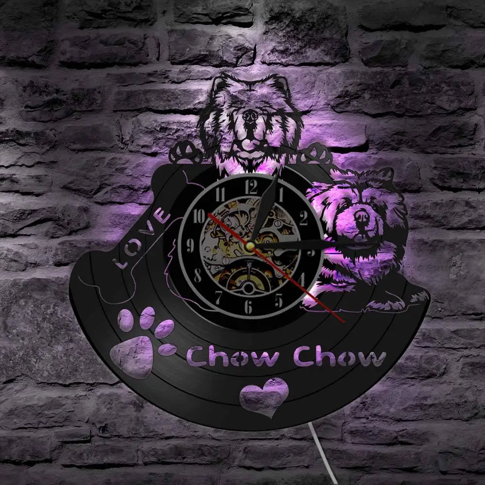 Chow собака порода винтажная виниловая пластина настенные часы Chowdren Whiffet Pet Anmials Decor