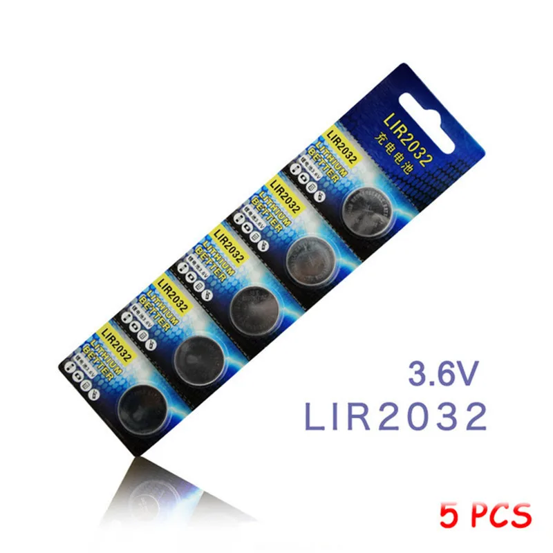 5 шт./упак. LIR2032 батарея 3,6 V lir2032 аккумуляторные батареи lir 2032 Li-Ion батарейки таблеточного типа заменить CR2032