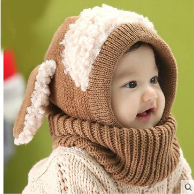 Милые детские шапки зимняя шапка для мальчиков и девочек капюшон с ушками шарф