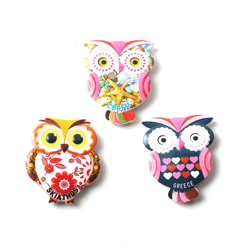 

New Hot Sale Greece Style Owl Design 3D Resin Fridge Magnets Tourism Souvenirs Refrigerator Magnetic Stickers Gift