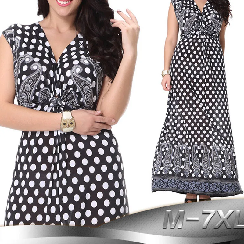 

Fashion Polka Dot Printed Dress Women Summer Long Dress 2019 Bohemian Beach Dress Ladies Sundress Women V Neck Party maxi dress