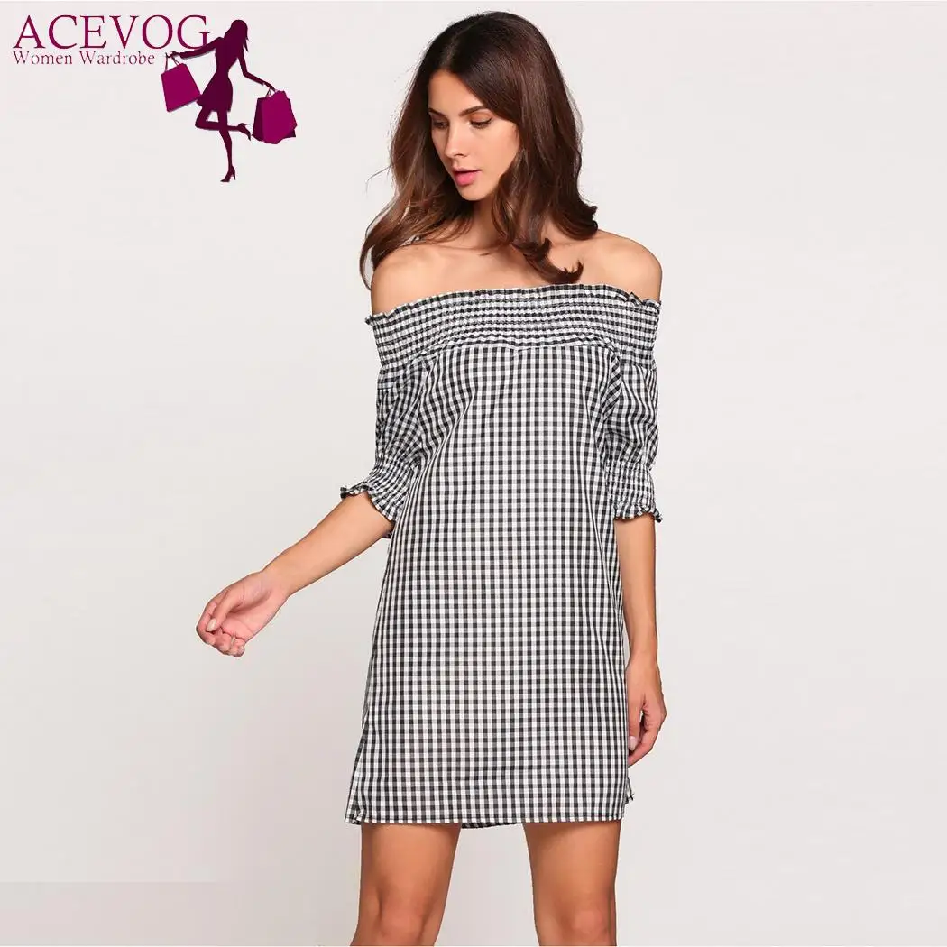 С пышными рукавами половины плеча Пледы Платье трапециевидной формы | Женская