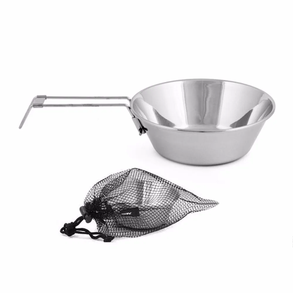 Outdoor Camping Picnic Tableware Handle Pot Pan Cookware Stainless Steel Foldable Bowl Hiking Portable Space-saving Small | Спорт и