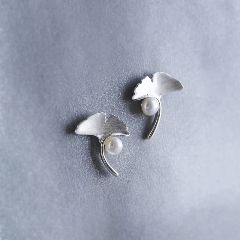 925 sv ginkgo элегантные серьги с жемчужиной Женская Сережка-гвоздик pure