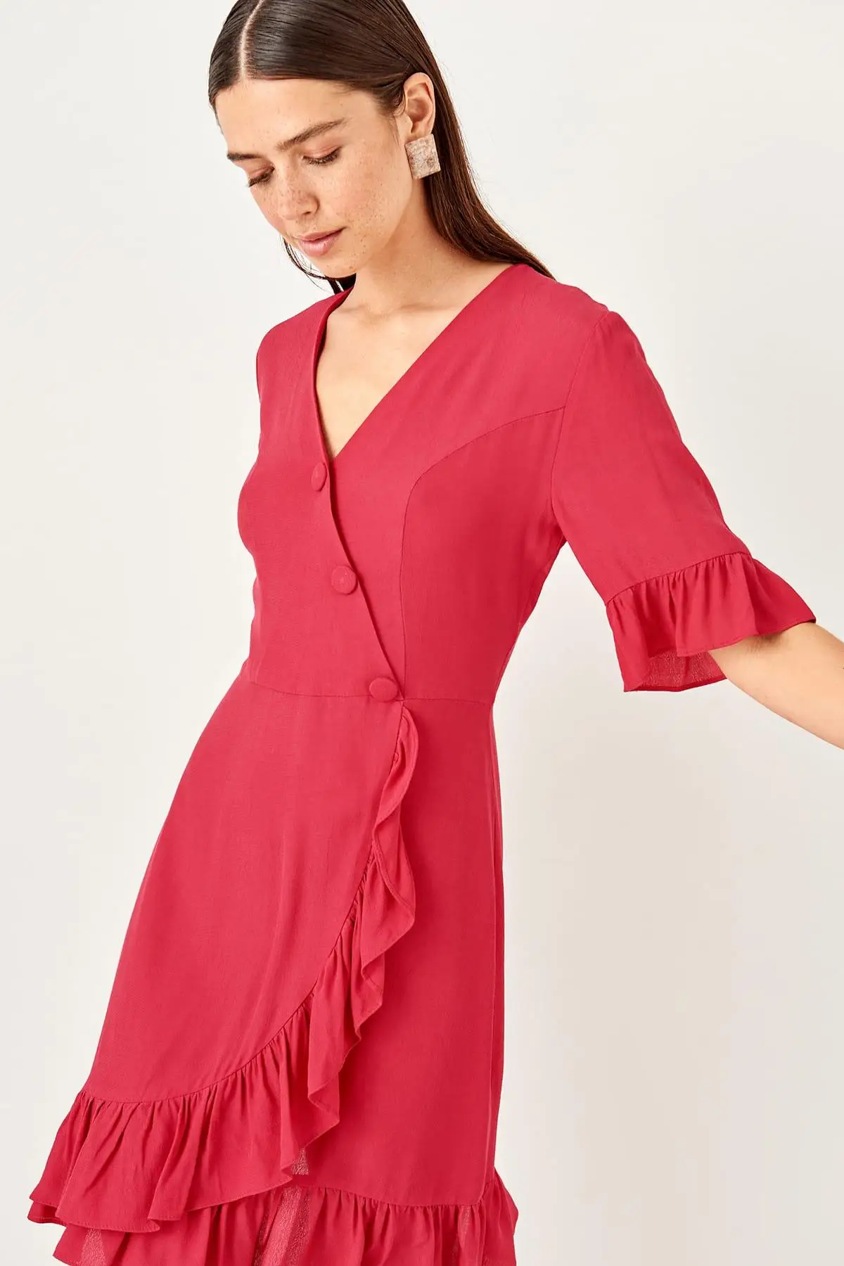 Trendyol платье цвета фуксии с оборками TWOSS19BB0270|Женские платья| |