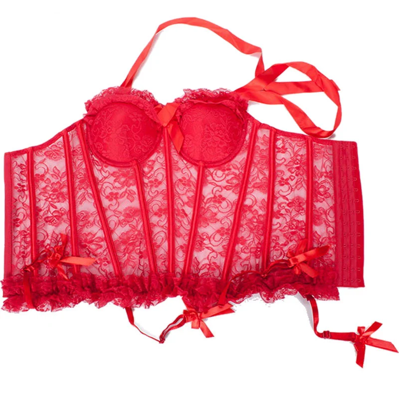 Красный прозрачный цветочный кружевной бюстгальтер пуш-ап бюстье сексуальное