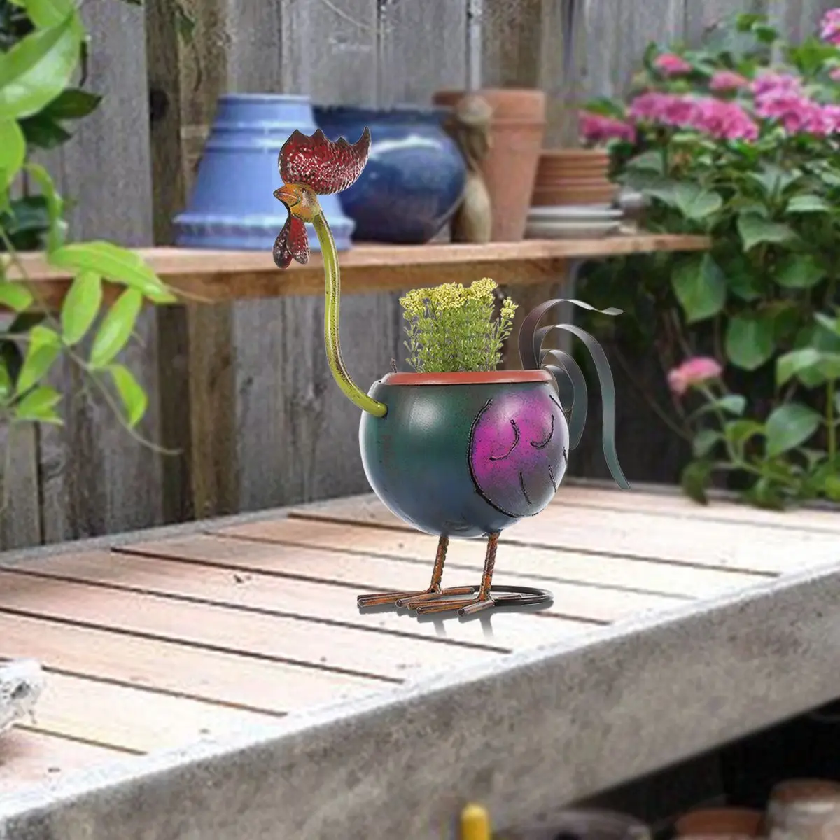 

Tooarts Rooster Flower Pot Garden Fower Pots Plastic Decoration Gift plant in pot Home Decoration Mini Pot Metal Multicolor