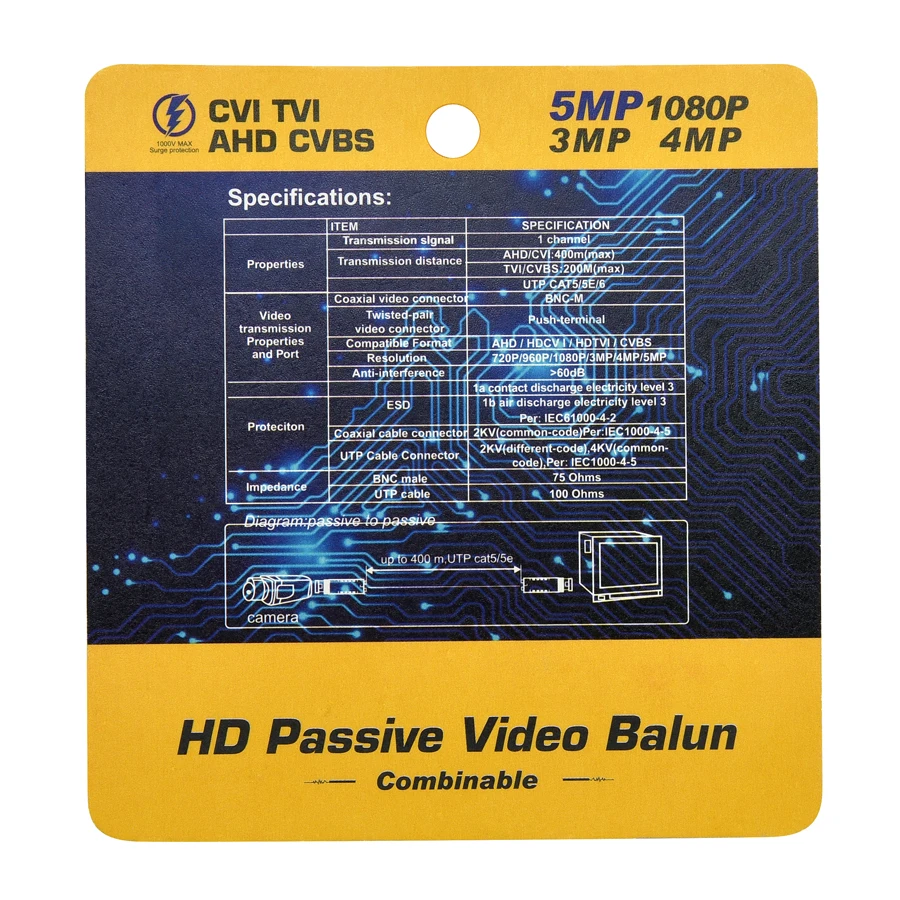 Hamrolte HD Video Balun 5MP/4MP/1080P CVI/TVI/AHD пассивный видео для UTP Cat5/5e/6 пассивные