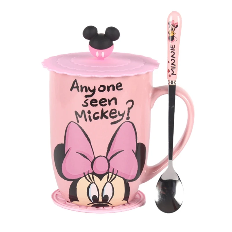Minnie cup spoon lid Кружка с Микки Минни 500 мл керамика медведь чашки и кружки Посуда для напитков мультфильм Кружка Рождественский подарок Прямая поставка - Цвет: Minnie cup spoon lid