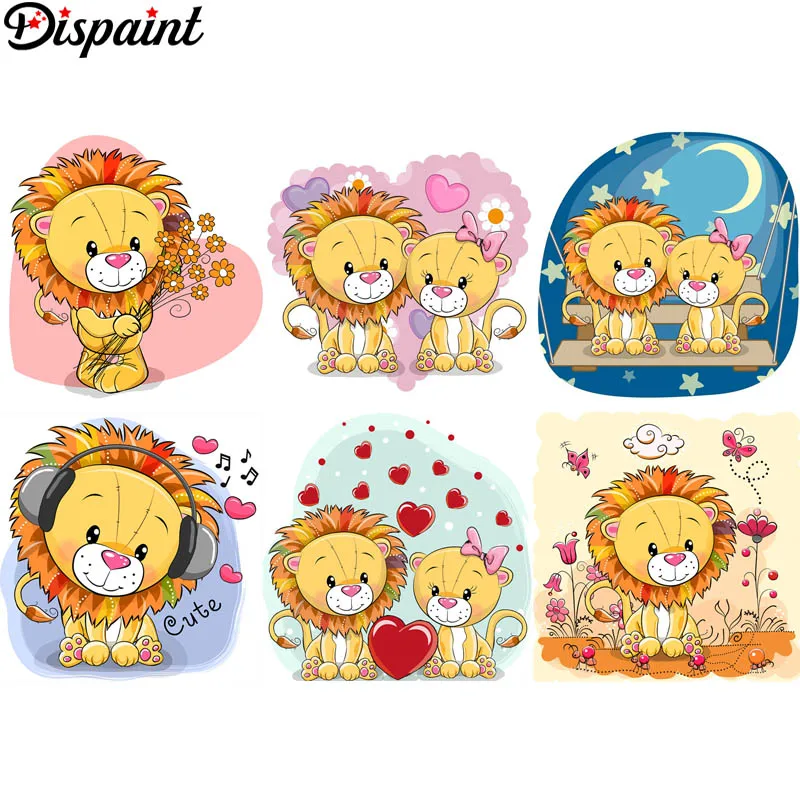 

Dispaint Full Square/Round Drill 5D DIY Diamond Painting "Cartoon lion flower" 3D Embroidery Cross Stitch 5D Home Decor Gift