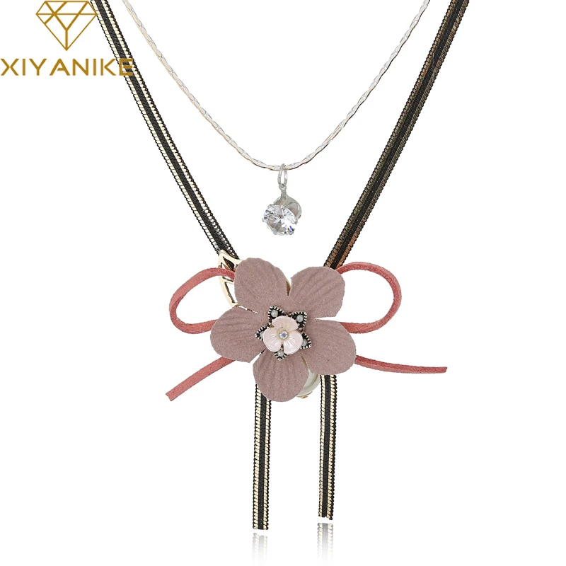 XIYANIKE новинка модное женское ожерелье с красивым цветком из ткани и подвеской
