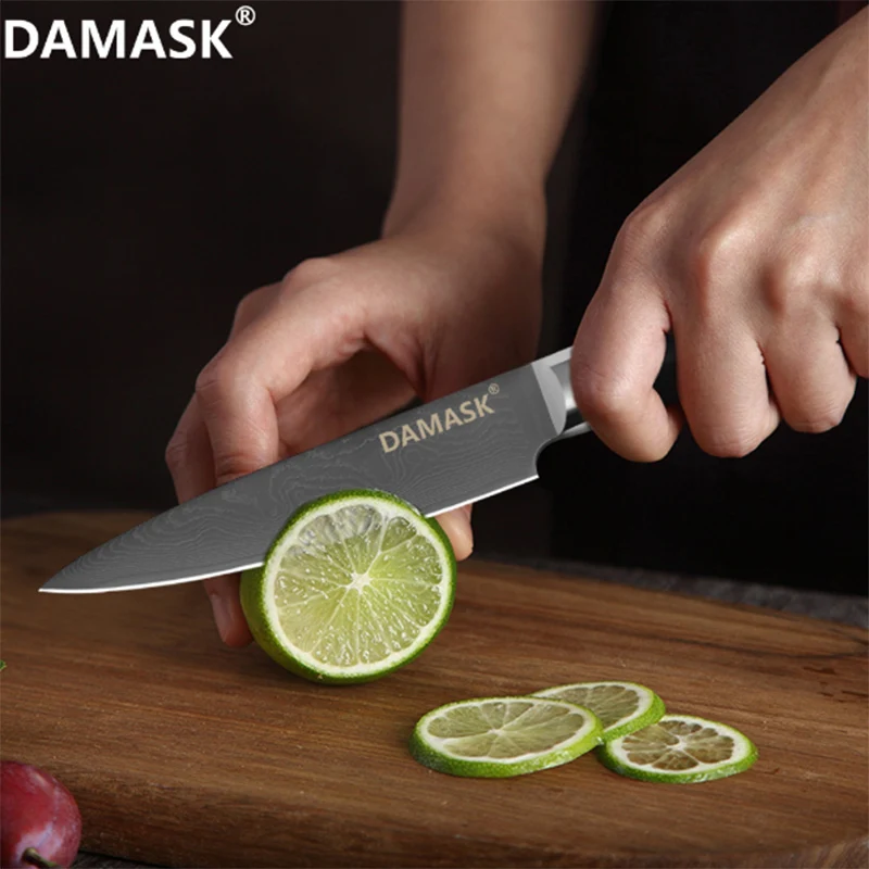 Дамаск Кухня ножей VG10 Сталь лезвие Пособия по кулинарии нож для хлеба Santoku