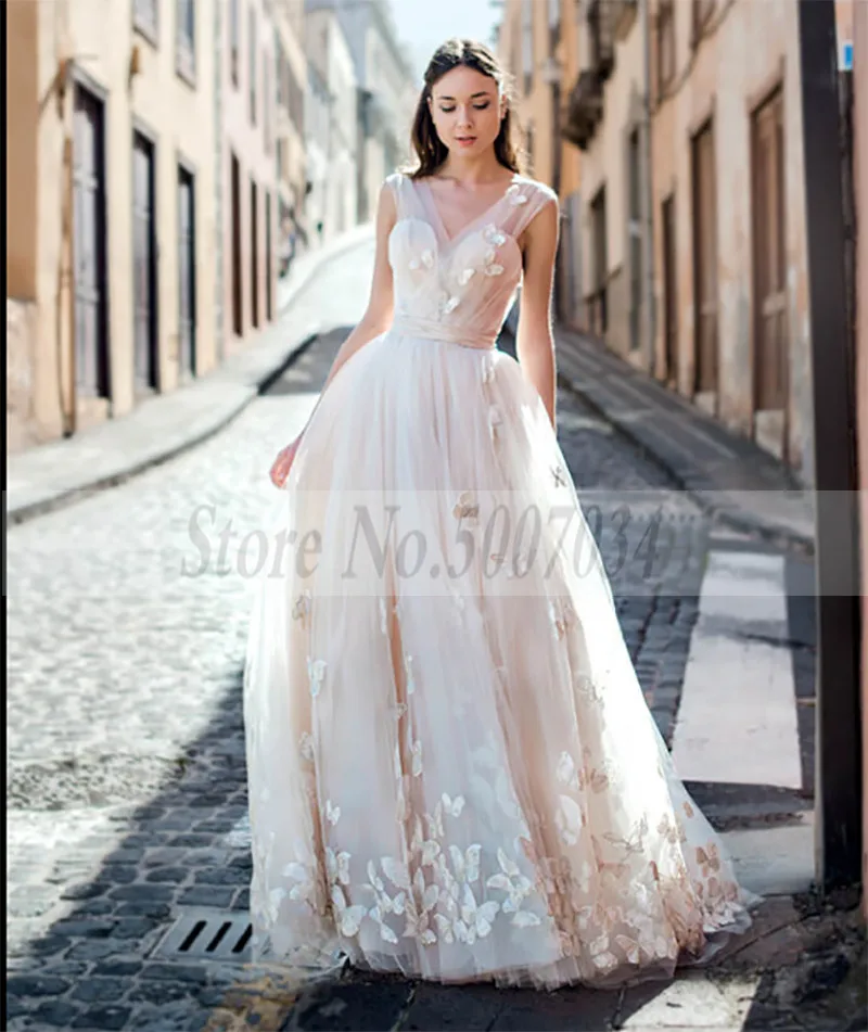 picture color Smileven Бохо свадебное платье 3D Аппликации Свадебные платья Vestido De Novia v-образный вырез бабочка свадебное платье Robe De Mariee - Цвет: picture color