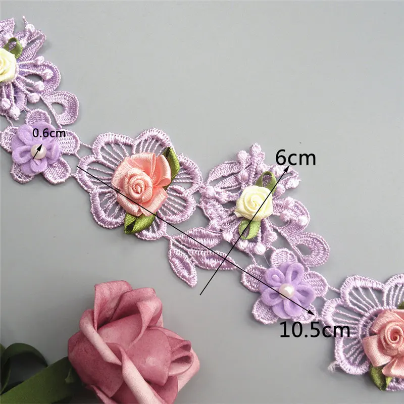 A174-Purple 6cm Растворимый полиэстер 3D Красочные цветы жемчужина вышитые кружева отделка ленты из ткани, шитье ручной работы ремесло для костюм шляпа украшения - Цвет: A174-Purple 6cm