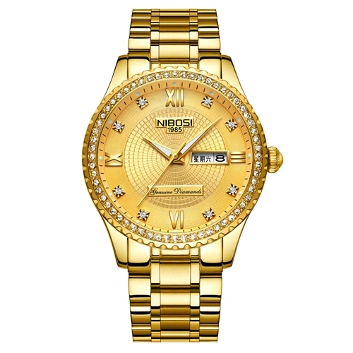 Men Watch 4 NIBOSI парные часы для женщин и мужчин, Роскошные Кварцевые наручные часы с кристаллами, часы для влюбленных, часы с датой недели, золото, Montre Femme, Relogio Feminino - Цвет: Men Watch 4