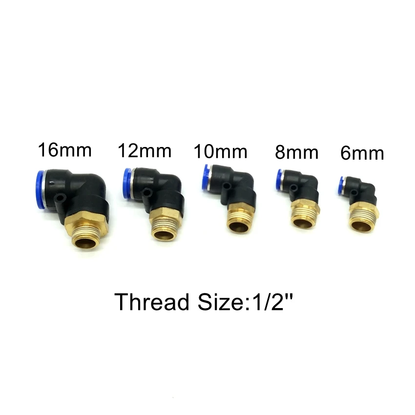 

1 lot Pneumatic Fittings Thread Size 1/2'' L Type Fitting Tube OD 6mm 8mm 10mm 12mm 16mm PL6-4 PL8-4 PL10-4 PL12-4 PL16-4