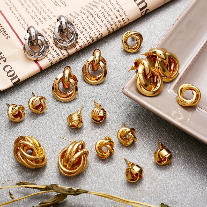 Женские сережки-гвоздики в винтажном стиле круглые геометрические сережки с