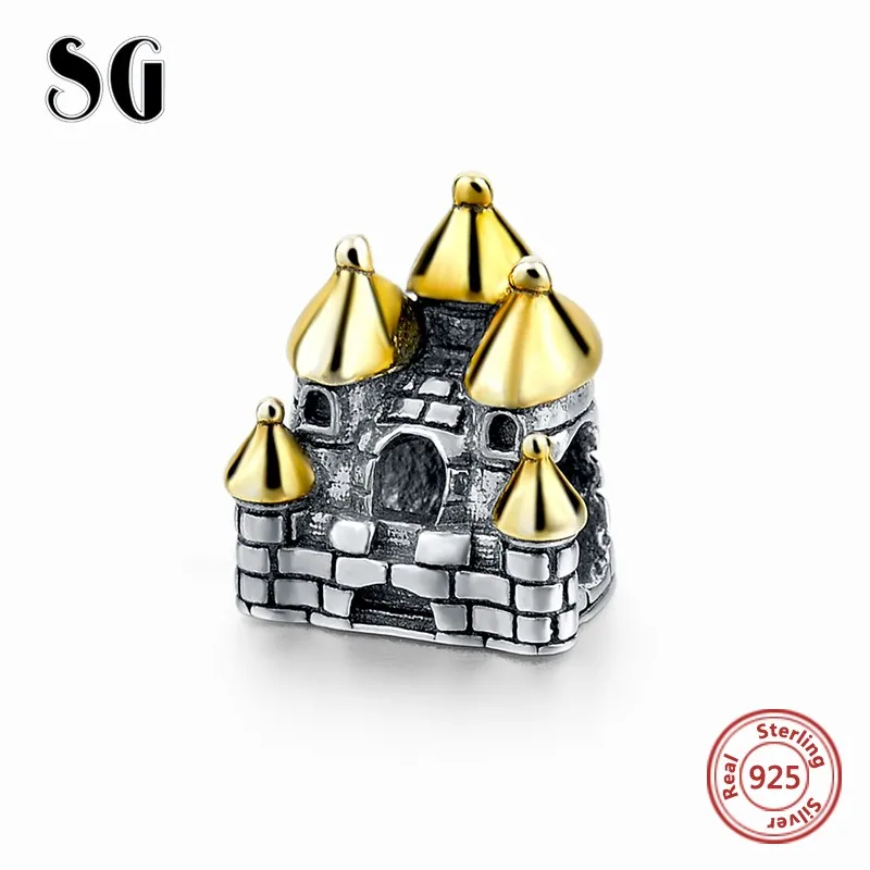 SG милые стены Замок бусины Fit pandora талисманы браслеты стерлингового серебра 925