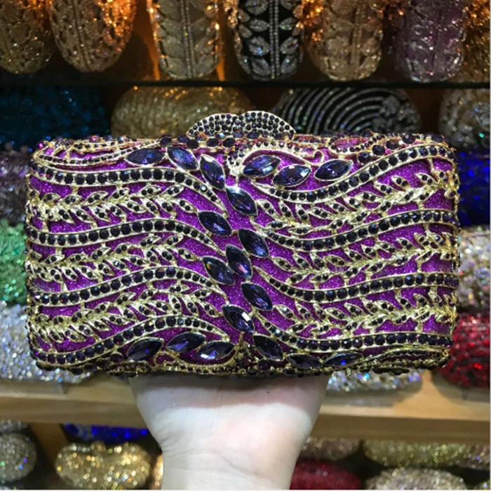 

XIYUAN BRADN Luxury Silver blue Crystal Purse Evening Clutch Bag Women Metal Box Minaudiere Wedding Party Dinner Diamond Handbag