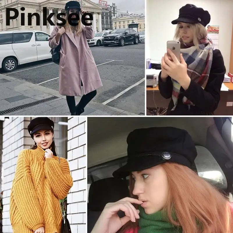 Шапка Бейкер Женская Регулируемая Кепка из смесовой шерсти в стиле милитари для