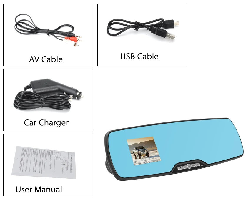 

Full HD Rearview Mirror DVR - 1080P, 120 Degree View, 2.7 Inch Screen, G-Sensor, Motion Detection, Loop Recording