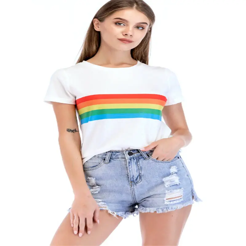 2018 Новые Топы Горячая футболки Женская печати Хлопок t shirt рубашка с короткими
