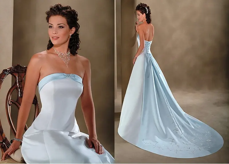 

Free Shipping Gorgeous A line Strapless Embroidered Satin Designer Wedding Dresses Bridal Gowns