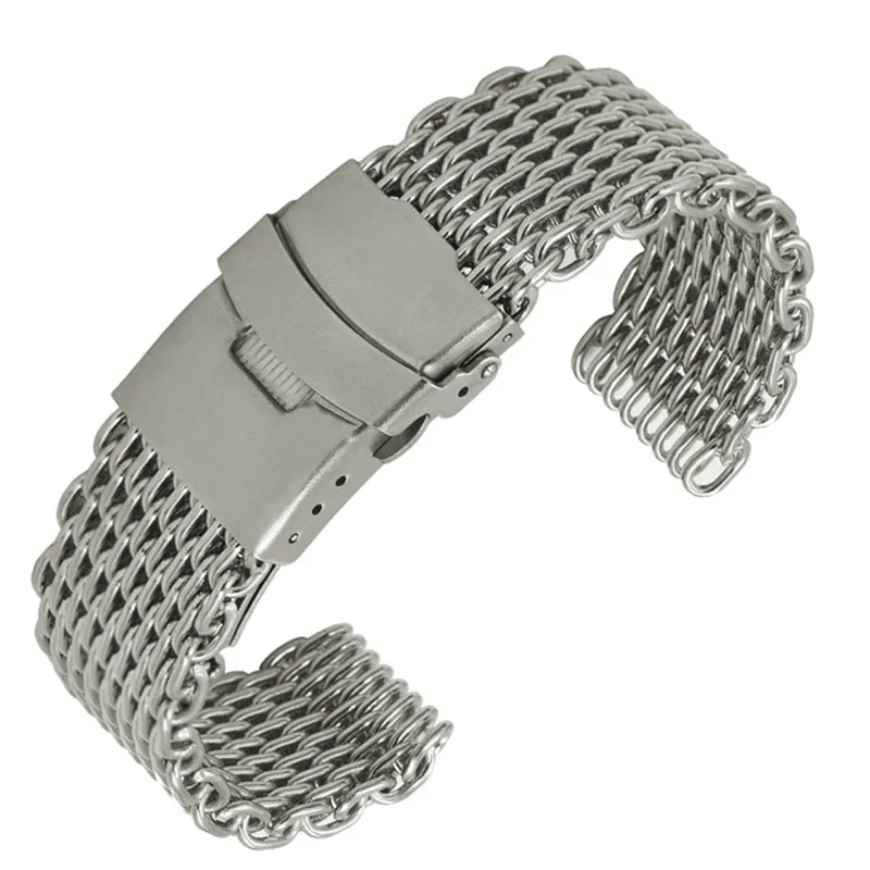20mm Long Pattern 20 мм Акулья сетка из нержавеющей стали ремешок для часов складная застежка ремешок для часов(короткий узор серебро - Цвет ремешка: 20mm Long Pattern