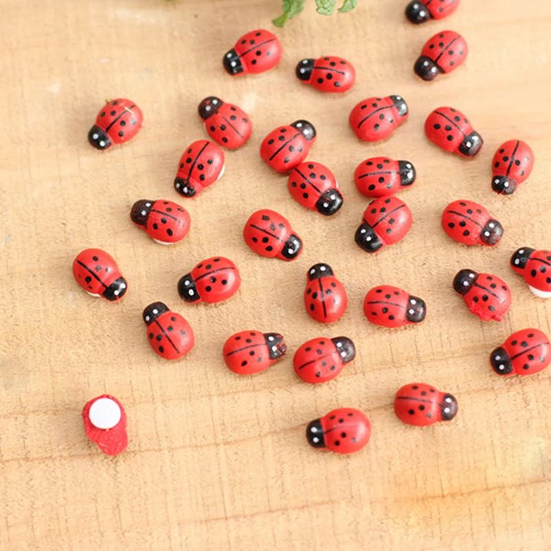 

OOTDTY 50/100 Pcs Mini Ladybird Red Beetle Ladybug Fairy Doll House Garden Decor Ornament