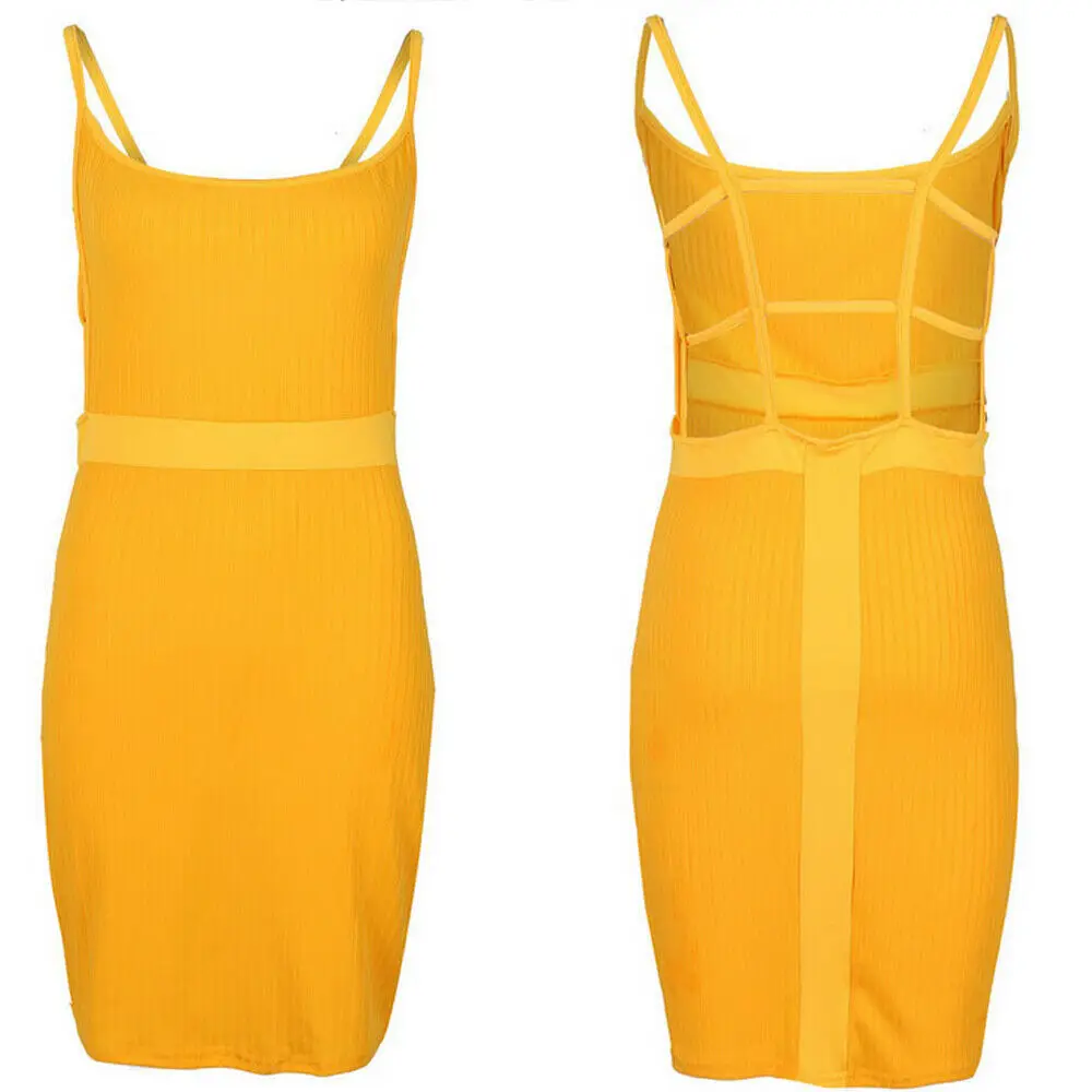 Hollow out 2019 New Mini Kint Dress Women Sexy Straps Slim Fit Bodycon Party Neon Black Orange Summer Dreses | Женская одежда