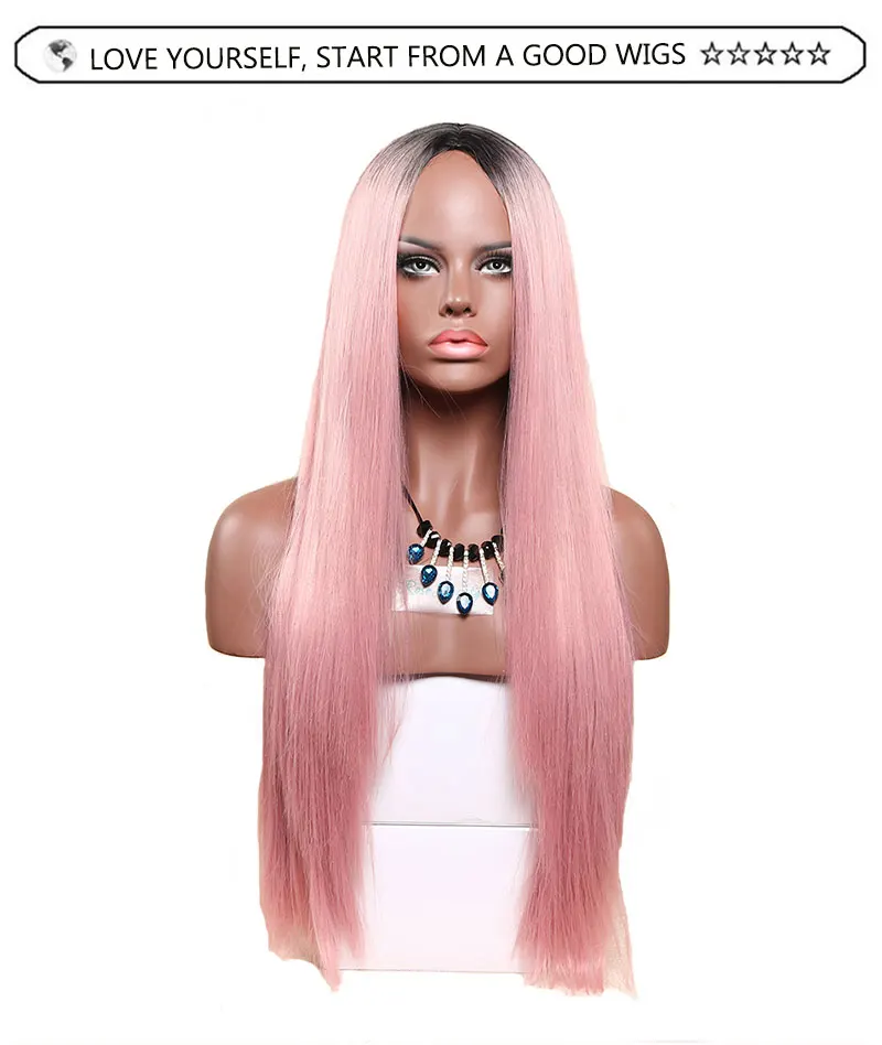 MSI Wigs 26 дюймов Длинные два тона розовый парик блонд прямые синтетические парики для женщин термостойкие натуральные волосы Омбре