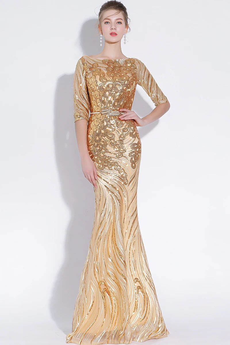 sequines Золотой Русалка Длинные пикантные леди девушка для женщин принцесса подружки невесты банкетвечерние бальное платье