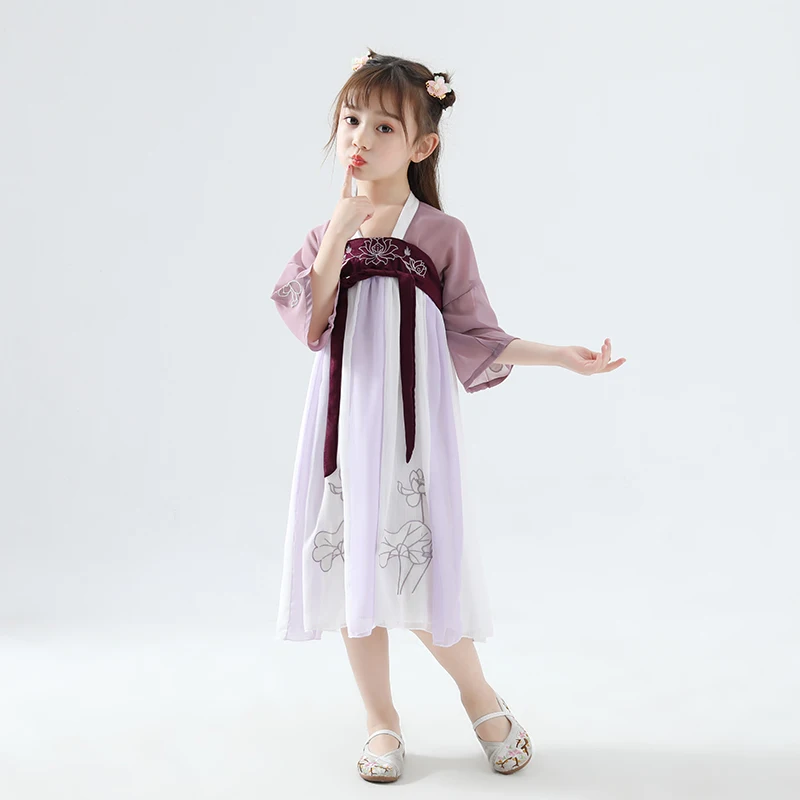 Новые костюмы Hanfu для девочек, Китайская древняя и традиционная одежда, Детский костюм Tang, детский Китайский народный танец, костюмы DQL471