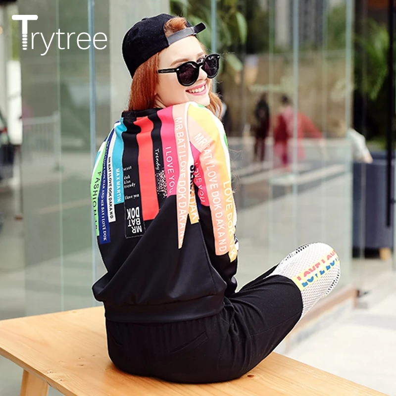 Весенне летние женские свитшоты Trytree уличная одежда Разноцветные полосатые