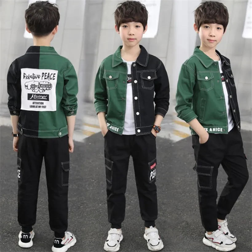 Children Clothing Sets Autumn Sport Suit Kids Boys Clothes long Sleeve Set Costume For Jacket+Tshirt+Jeans 3Pcs |