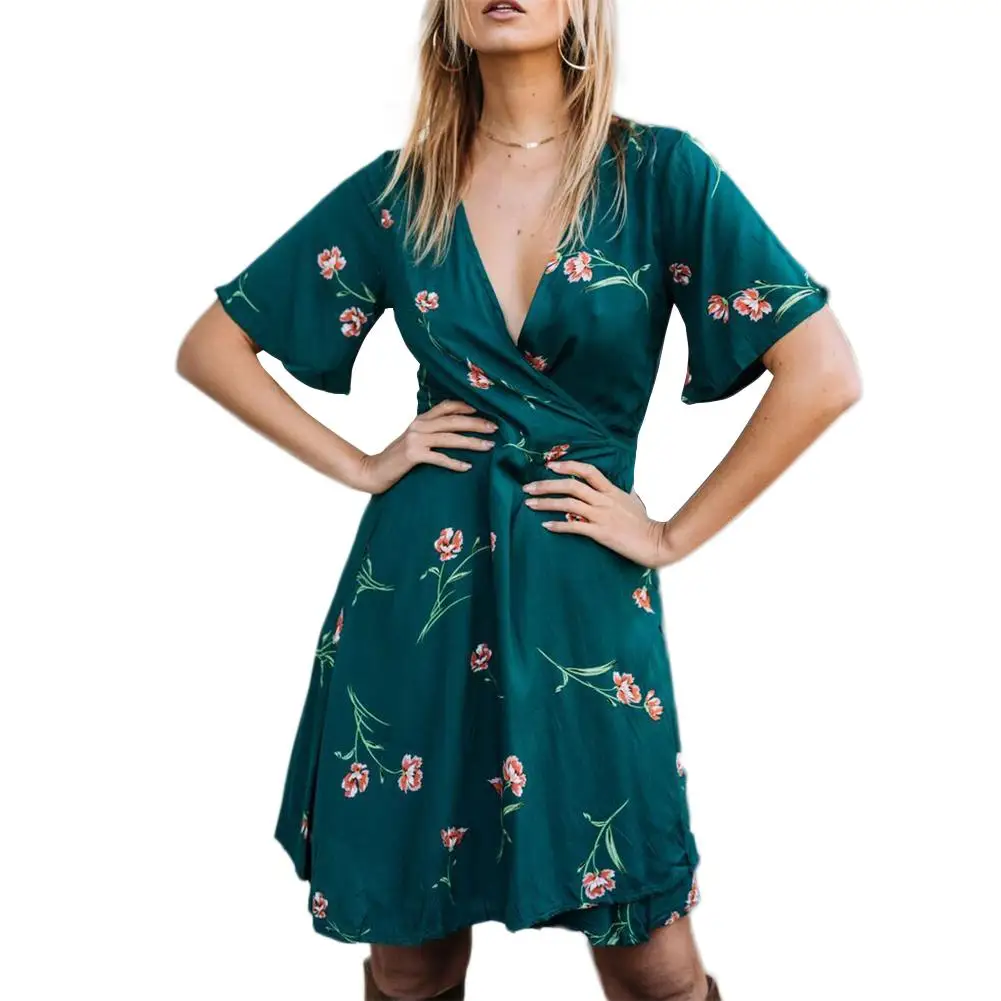 Женское платье в европейском и американском стиле с v образным вырезом коротким