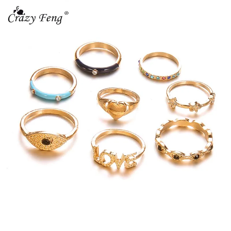 Crazy Feng (Лея фенг) старинные кольца кулака для женщин Золотой Цвет Boho символ любви в