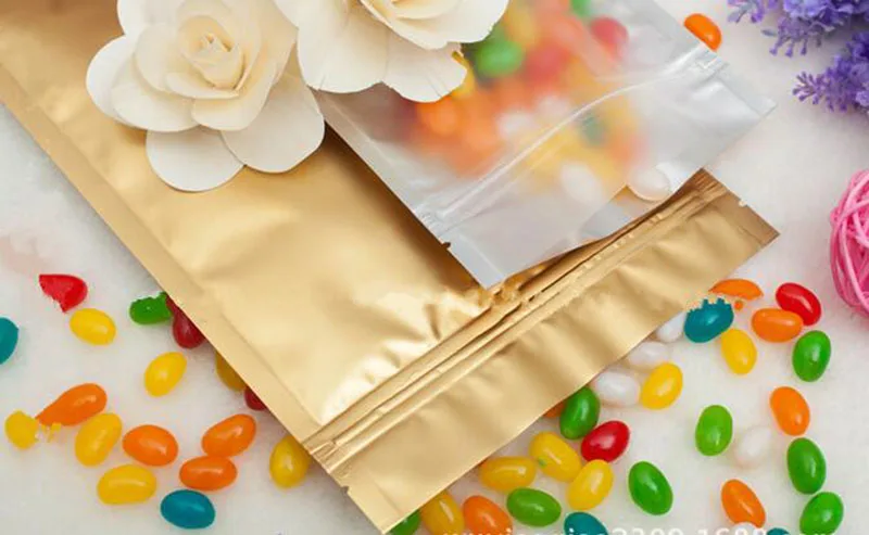 100pcs 14*20cm Gol /Clear Zipper Plastic Packing Bag Self Seal Zip Lock Packaging Hang Hole Pouch bag |