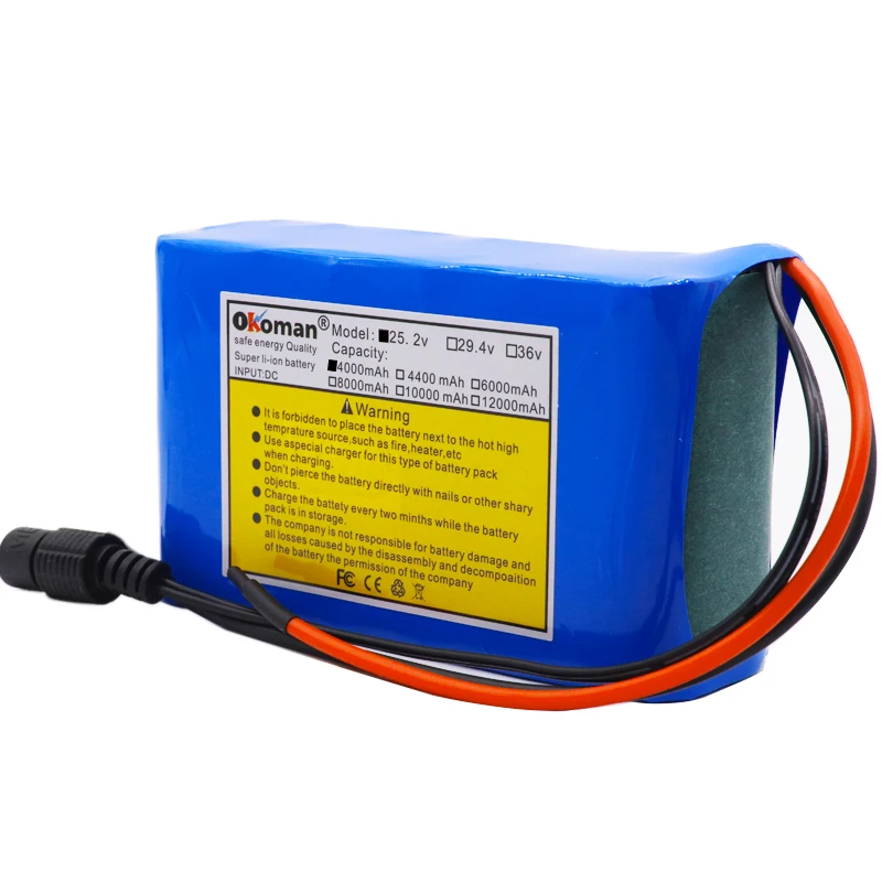 Okoman Высокая емкость 24V 4Ah 18650 литий ионный аккумулятор 25 2 v 4000mAh Электрический