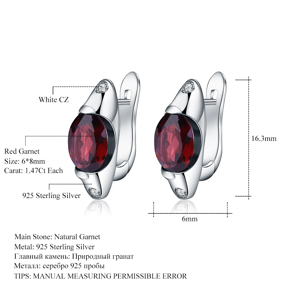 

GEM'S BALLET 925 Sterling Silver Classic Engagement Fine Jewelry Natural Red Garnet Gemstone Ring Earrings Jewelry Set For Women