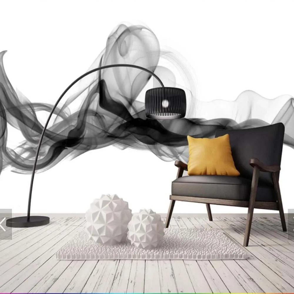 European Hand Painting Black White Smoke Creative Wallpaper Mural for Living Room 3D Printed Photo Murals Wall Paper Custom |
