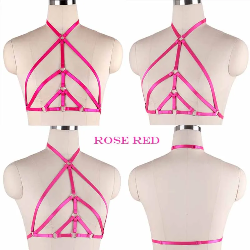 O0557ROSE RED Женское боди жгут нижнее белье в готическом стиле укороченный топ Фетиш клетка бюстгальтер ремни для нижнего белья пояс портупея в форме звезды бюстгальтер - Цвет: O0557ROSE RED