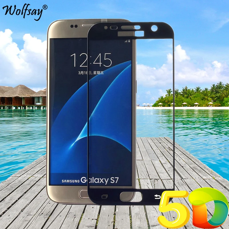 Wolfsay 5D закаленное стекло с полным клеем для Samsung Galaxy S7 полное покрытие Защита